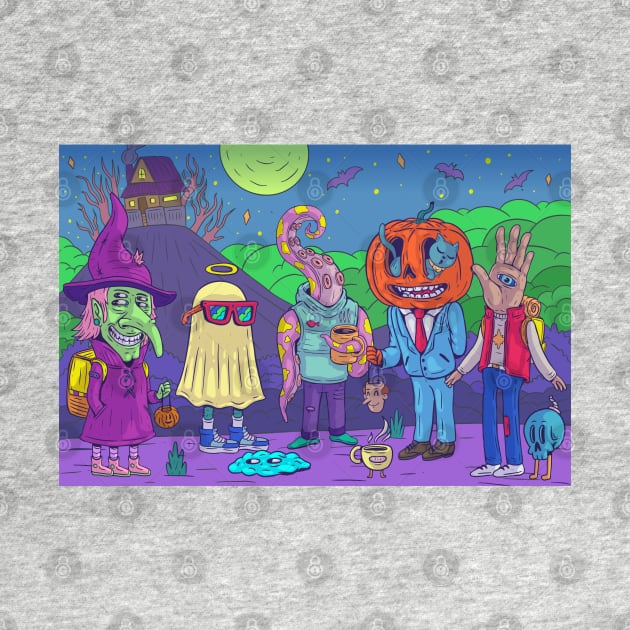 Spooky Halloween Creatures Cartoon Illustration by Mako Design 